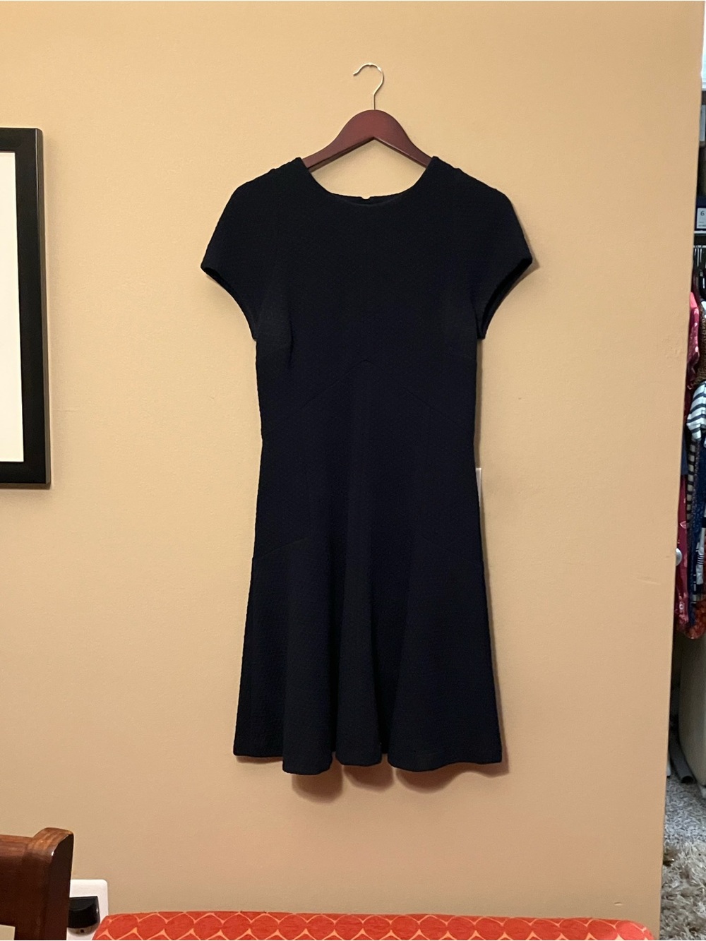 Classic Short-Sleeve Navy Fit-and-Flare Dress in Navy